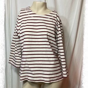 Orvis Women’s Large cream and maroon red striped three quarter sleeve top
